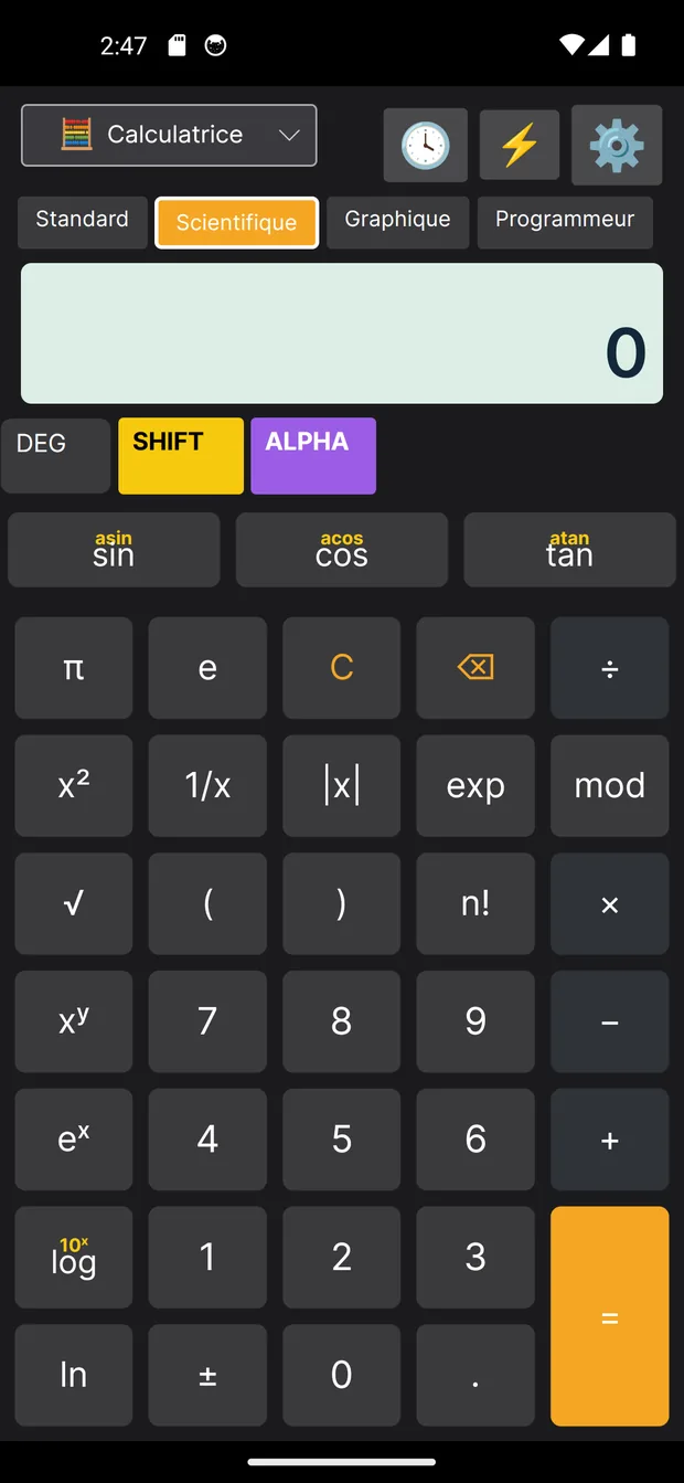 Aperçu de CalGUI en mode scientifique sur Android