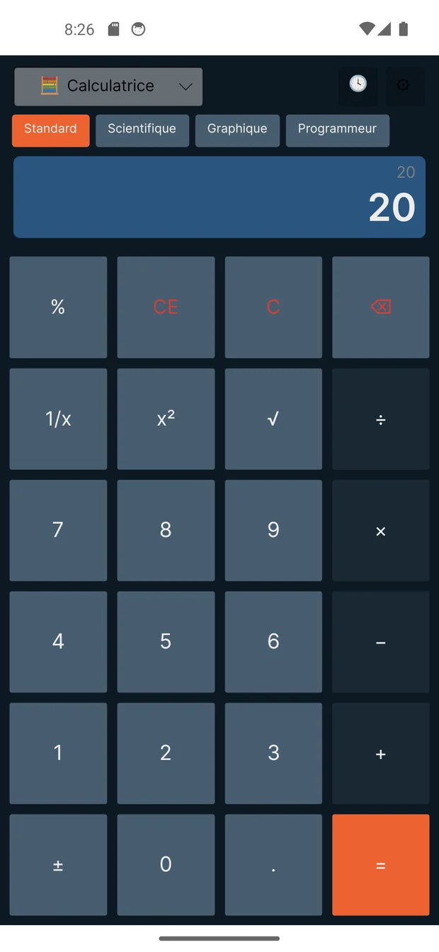 Mode standard de CalGUI avec le thème Bleuté